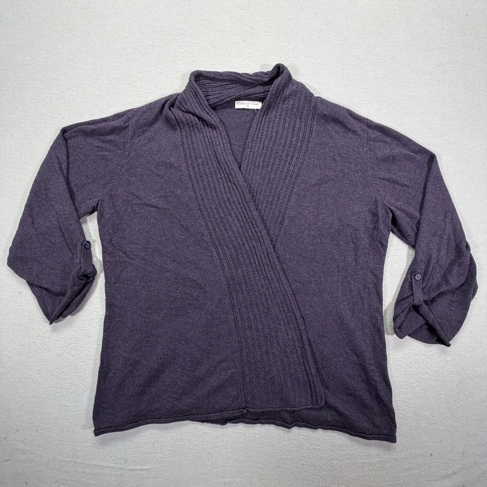 Coldwater Creek Womens Cardigan Regular Purple Shawl Collar Roll Tab M